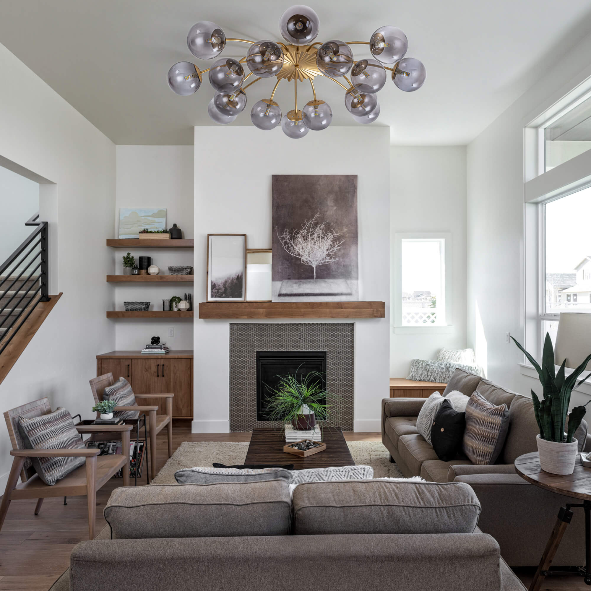 Modern Gray Bubble Globe Semi-Flush Mount Ceiling Light Brass Finish - BeyPan