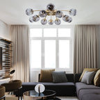 Modern Gray Bubble Globe Semi-Flush Mount Ceiling Light Brass Finish - BeyPan