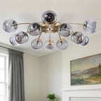 Modern Gray Bubble Globe Semi-Flush Mount Ceiling Light Brass Finish - BeyPan
