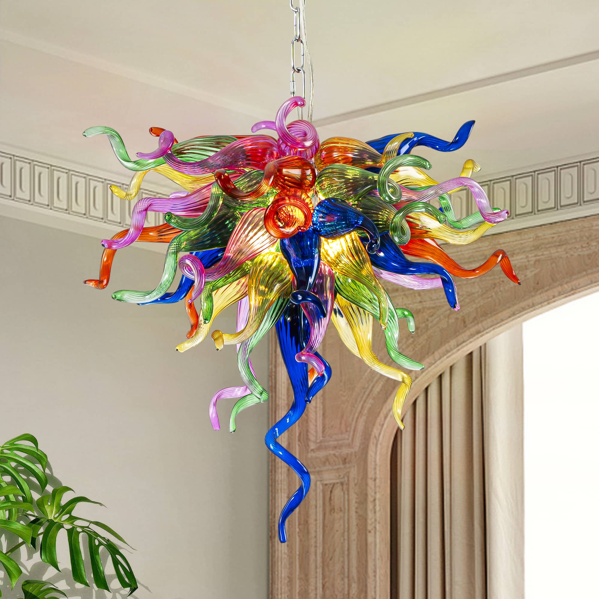 Modern Hand Blown Glass Chandelier - Colorful Curly Art Lignting - BeyPan Hauptbild