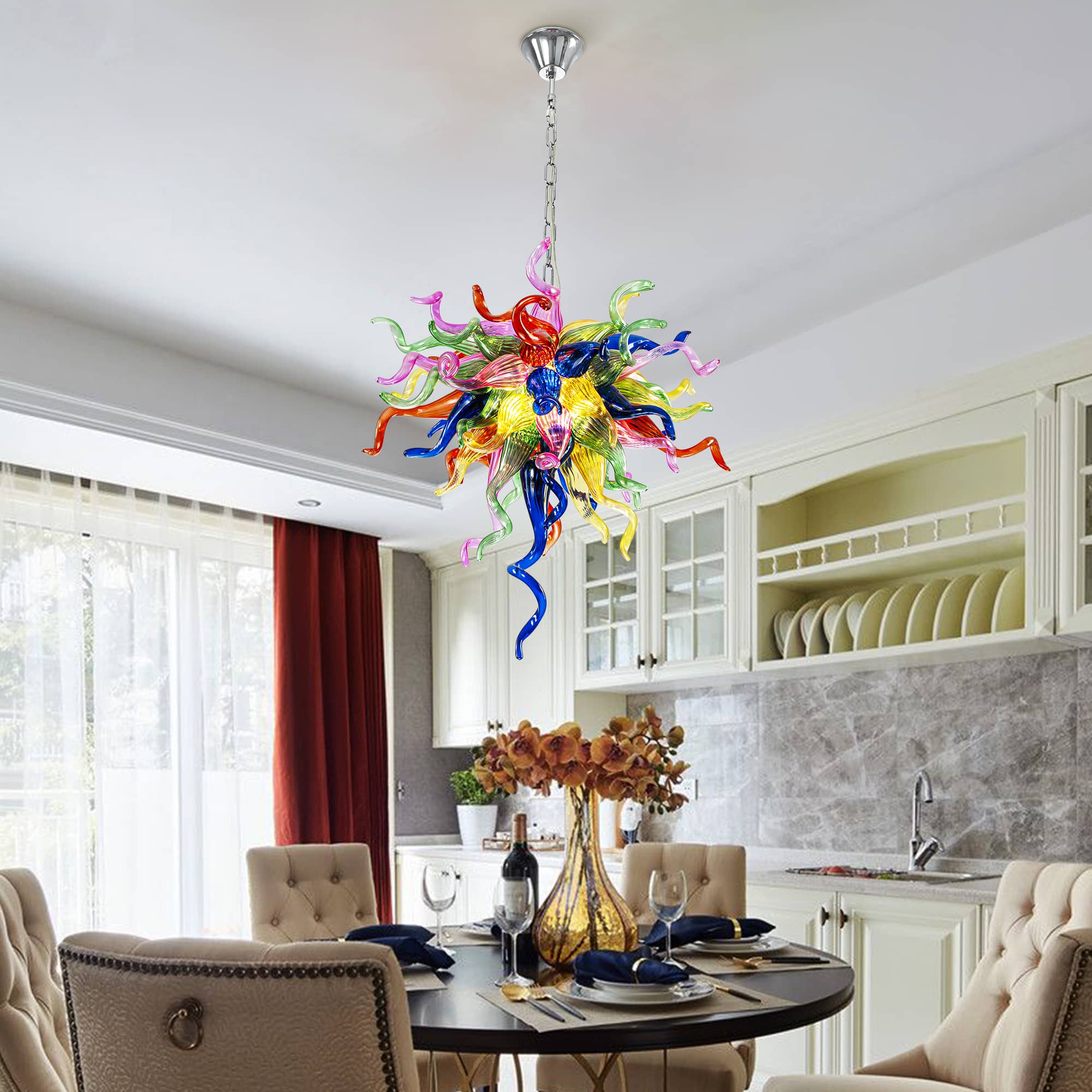Modern Hand Blown Glass Chandelier - Colorful Curly Art Lignting Zweitbild