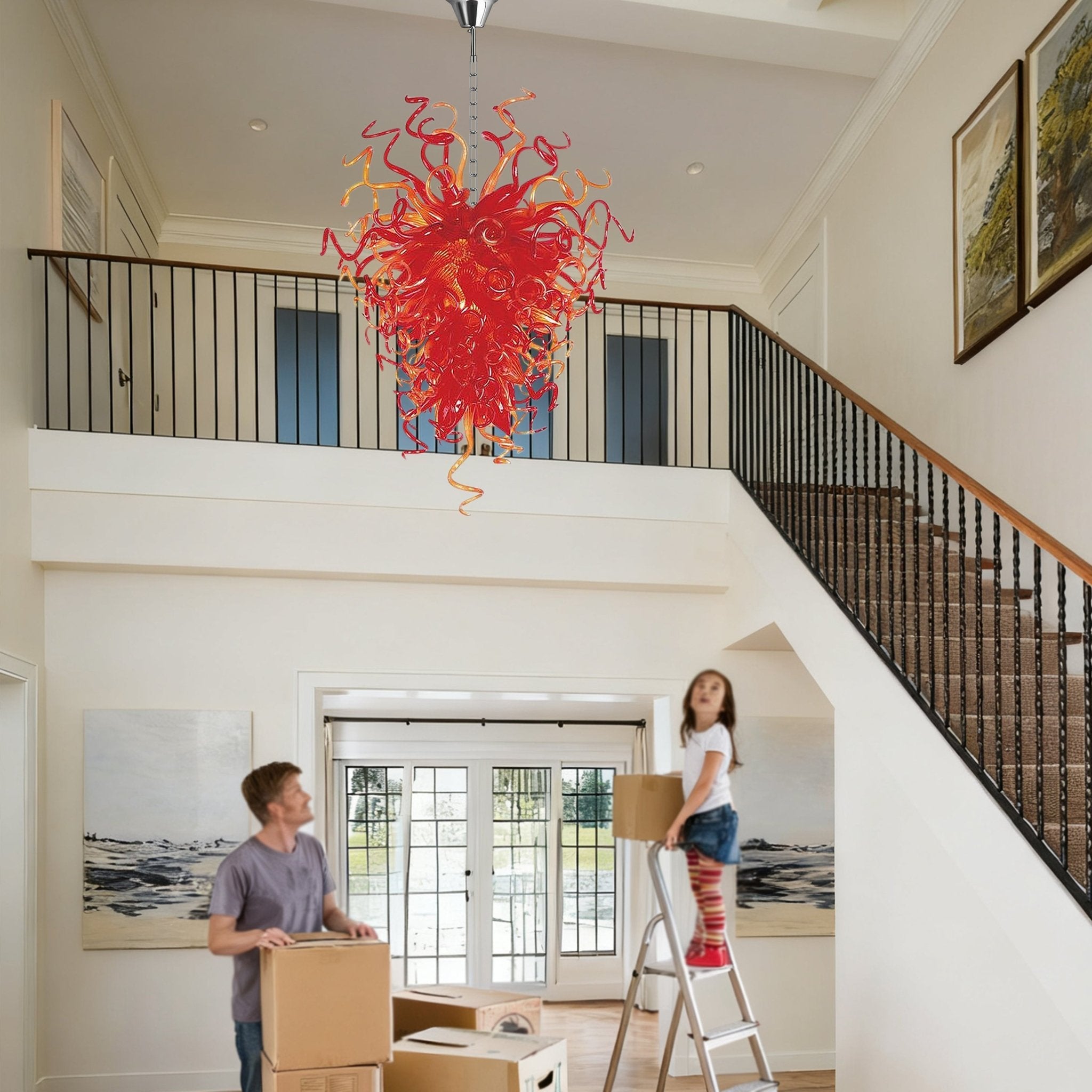 Modern Hand Blown Glass Chandelier - Passionate Flame Artistic Lighting - BeyPan