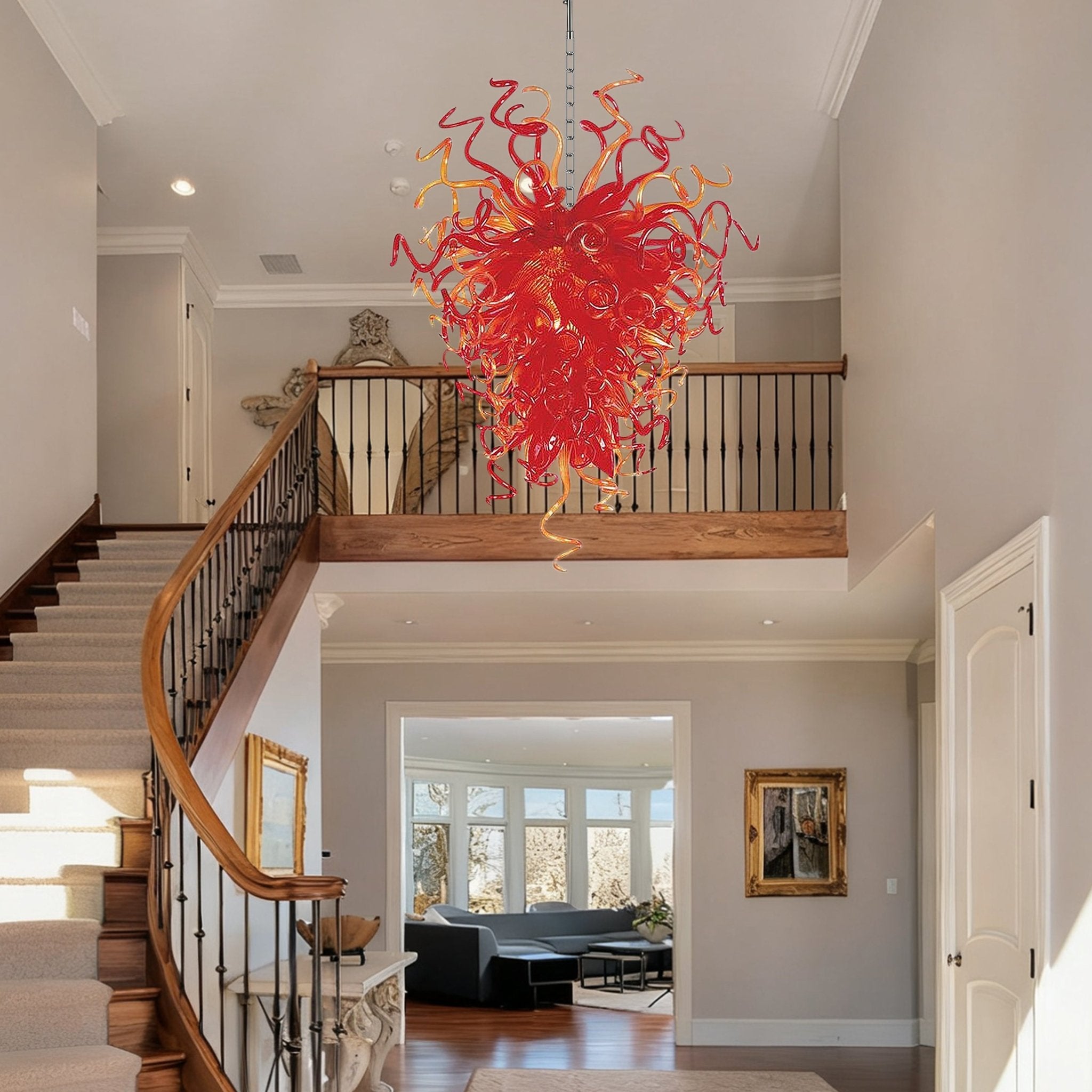 Modern Hand Blown Glass Chandelier - Passionate Flame Artistic Lighting - BeyPan