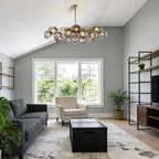 Modern Smoky Gray Glass Globe Chandelier with Brass Finish - BeyPan