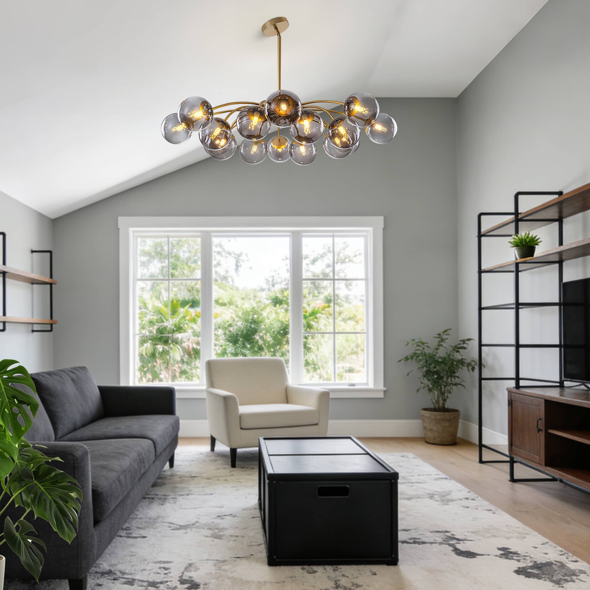 Modern Smoky Gray Glass Globe Chandelier with Brass Finish - BeyPan