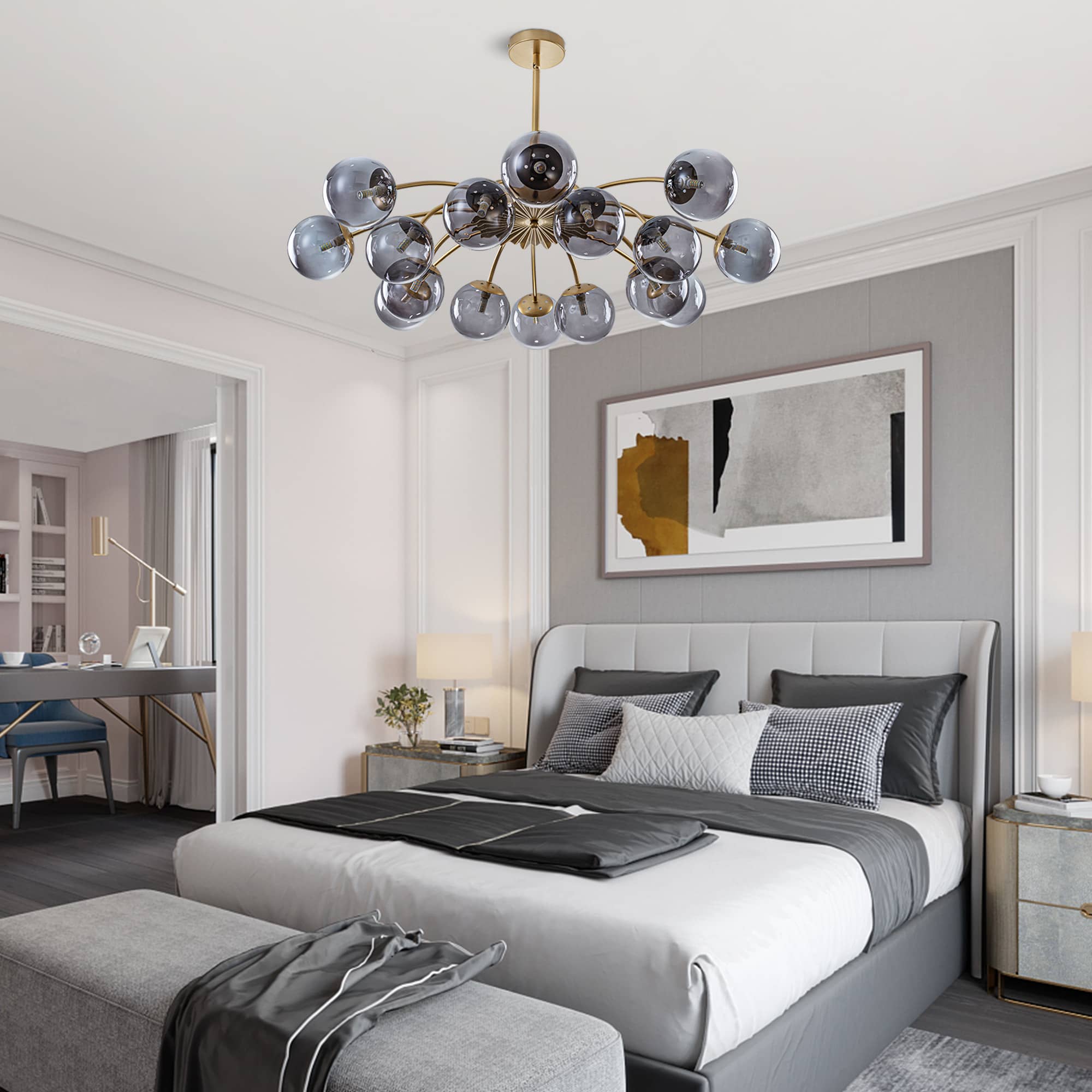 Modern Smoky Gray Glass Globe Chandelier with Brass Finish - BeyPan