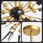 Modern Sputnik Chandelier Black and Clear Spike Glass With Brass Frame - BeyPan
