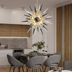 Modern Sputnik Chandelier Black and Clear Spike Glass With Brass Frame - BeyPan