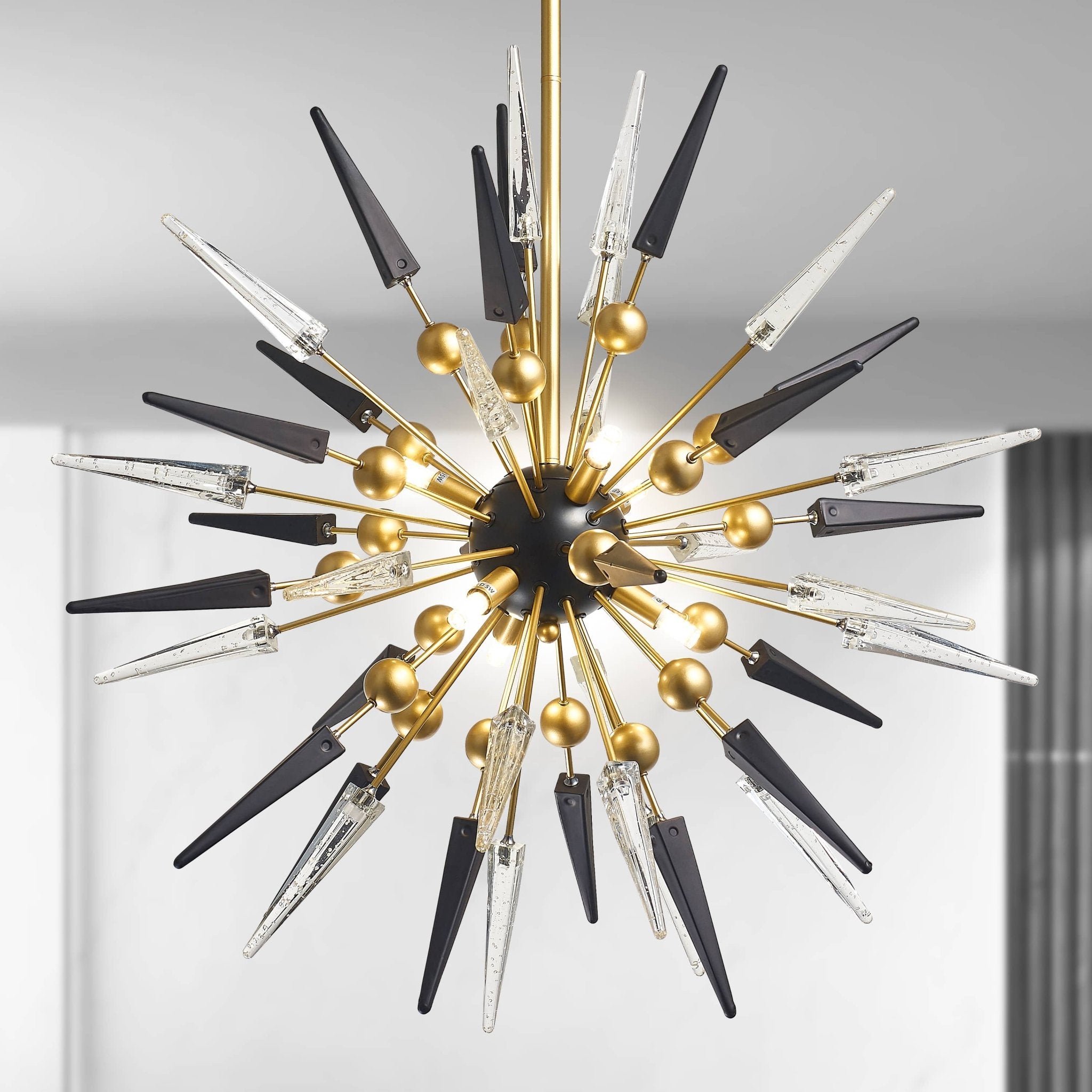 Modern Sputnik Chandelier Black and Clear Spike Glass With Brass Frame - BeyPan