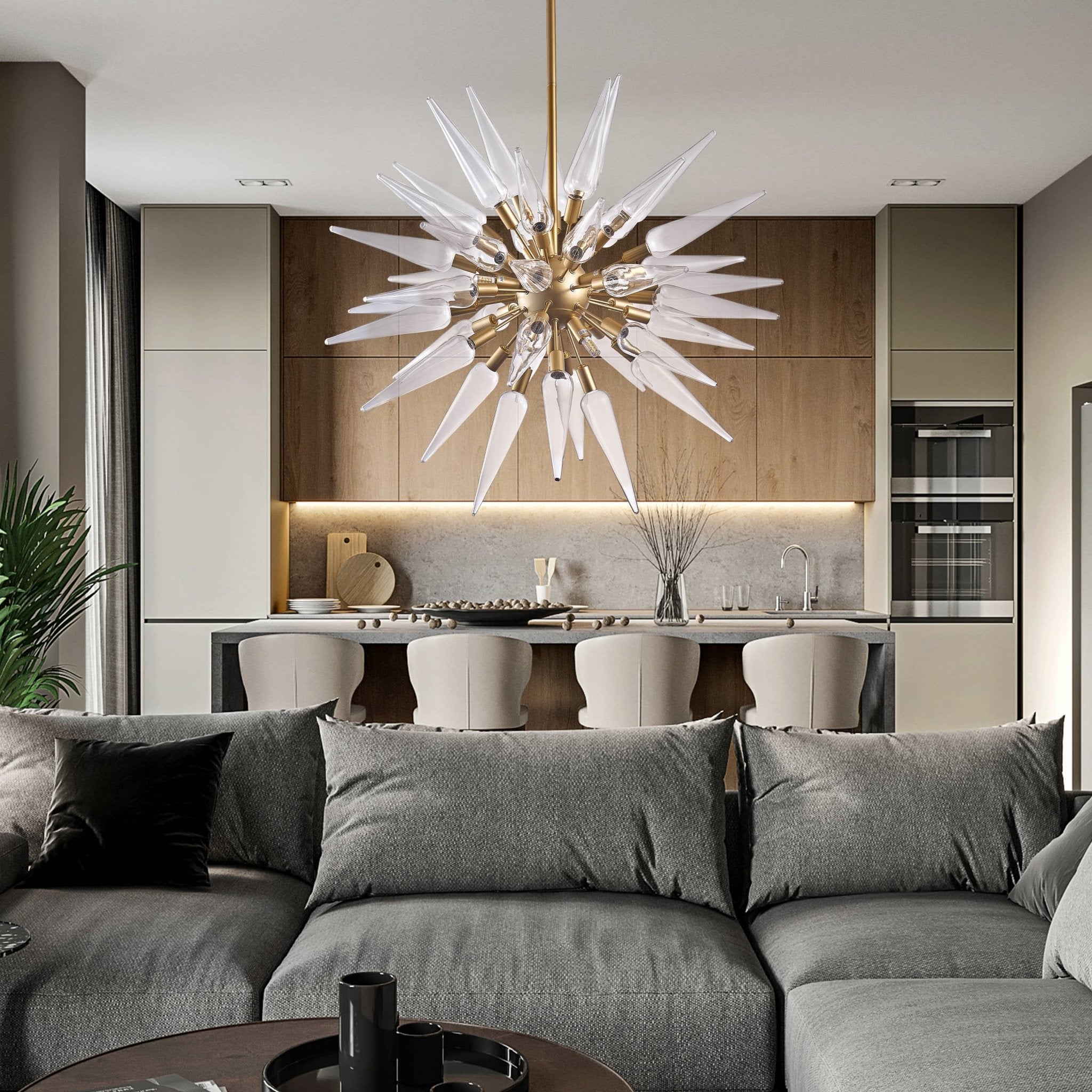 Modern Sputnik Chandelier Clear Spike Glass with Brass Frame - BeyPan