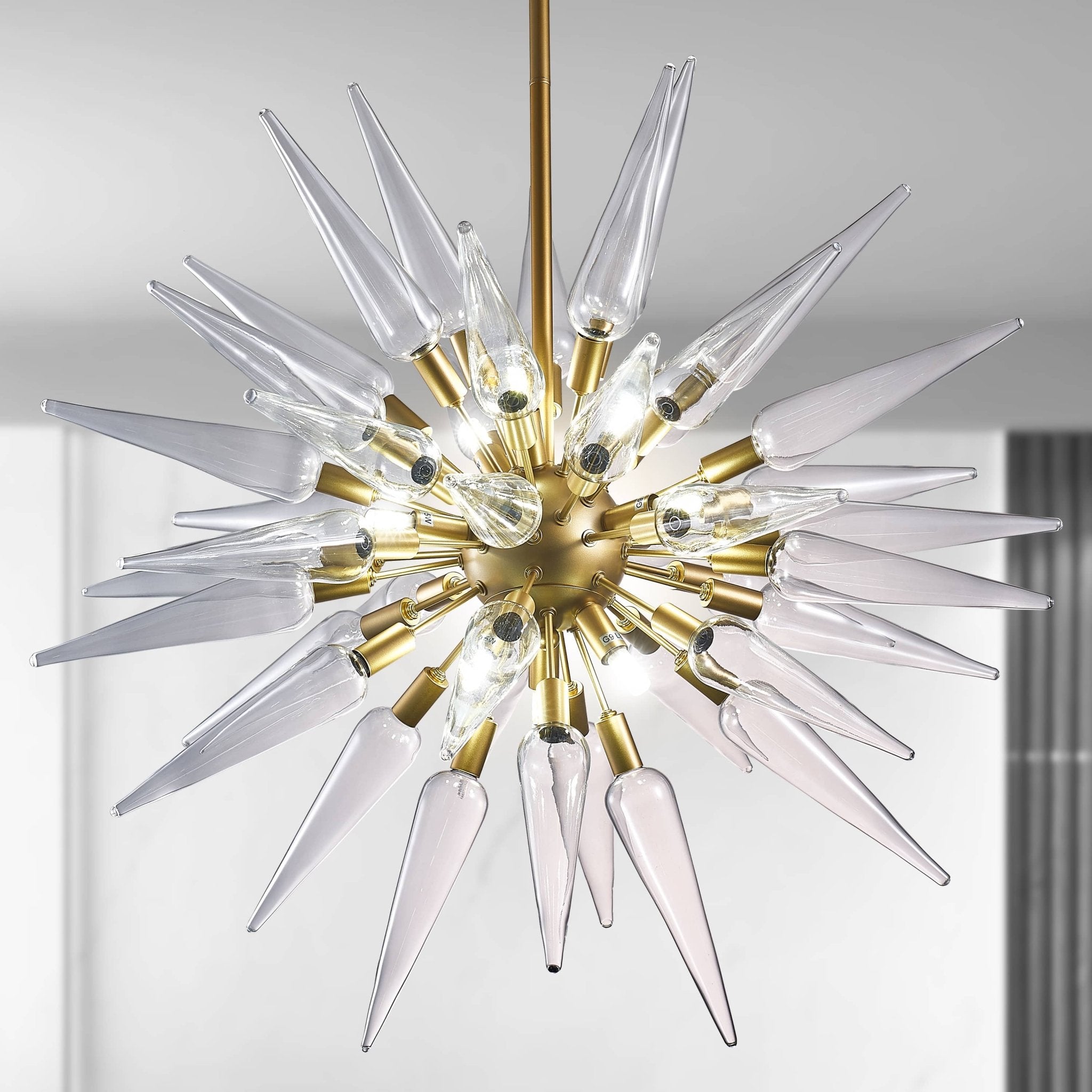 Modern Sputnik Chandelier Clear Spike Glass with Brass Frame - BeyPan Hauptbild