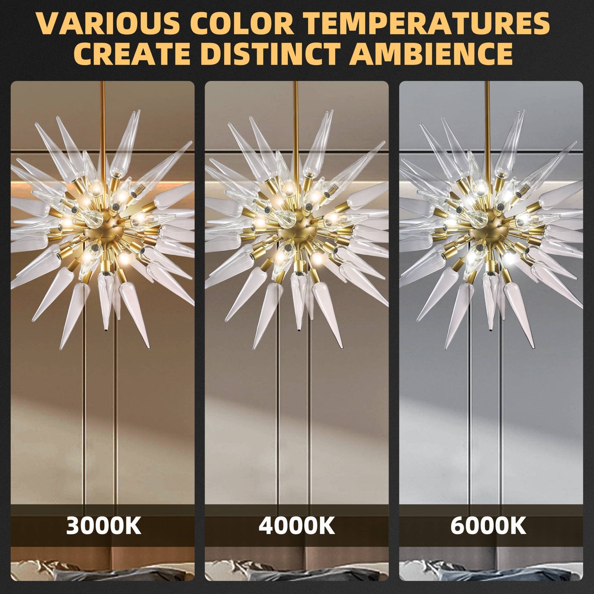 Modern Sputnik Chandelier Clear Spike Glass with Brass Frame - BeyPan