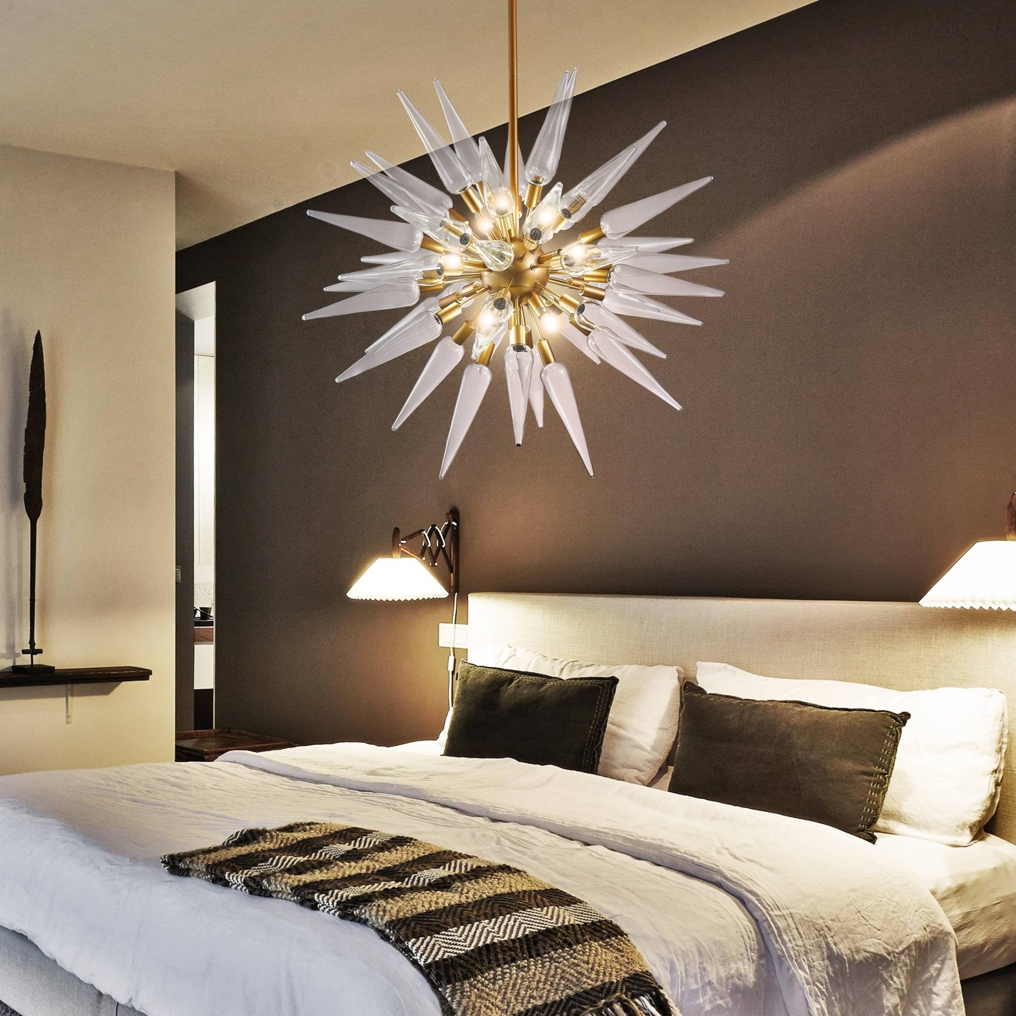 Modern Sputnik Chandelier Clear Spike Glass with Brass Frame - BeyPan