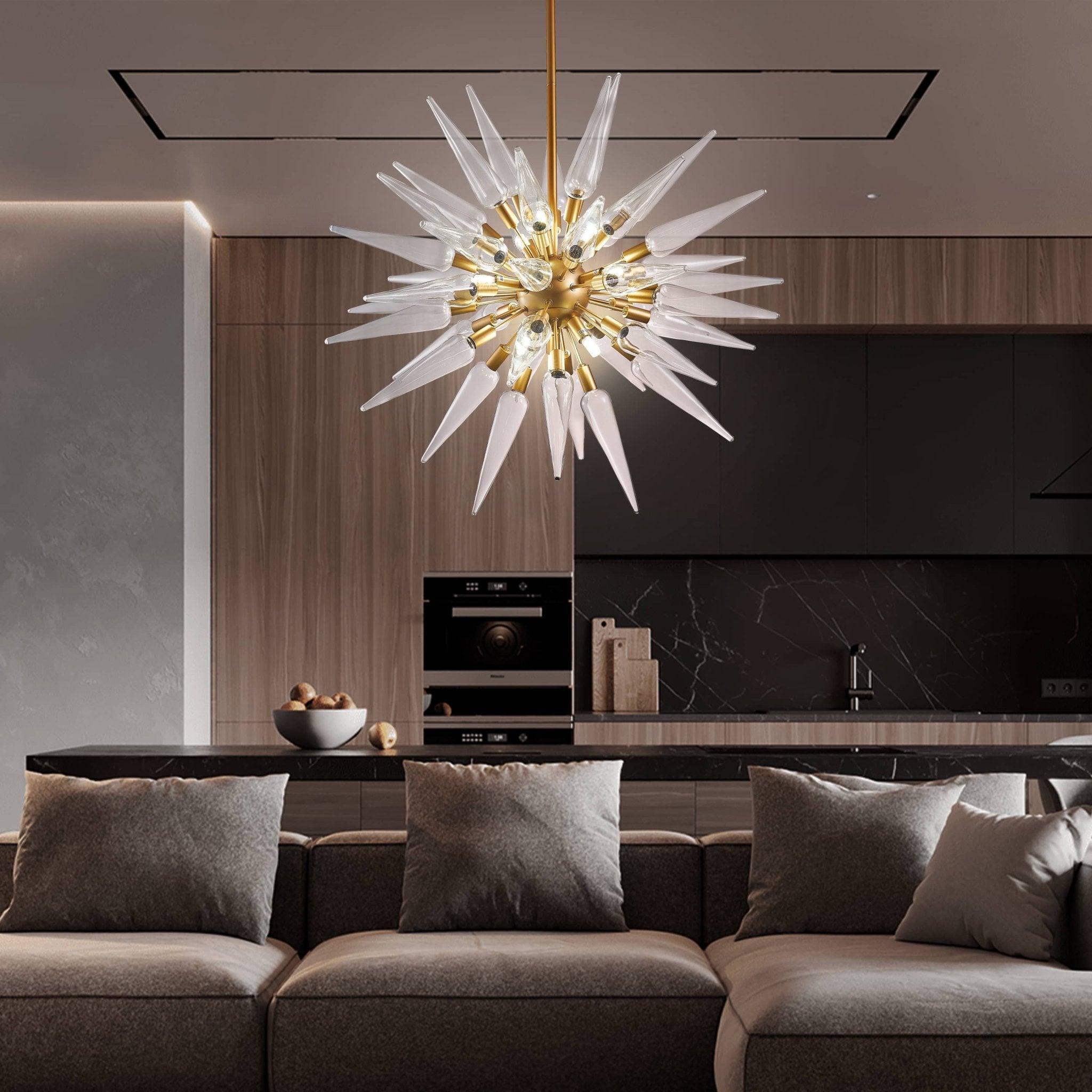 Modern Sputnik Chandelier Clear Spike Glass with Brass Frame - BeyPan