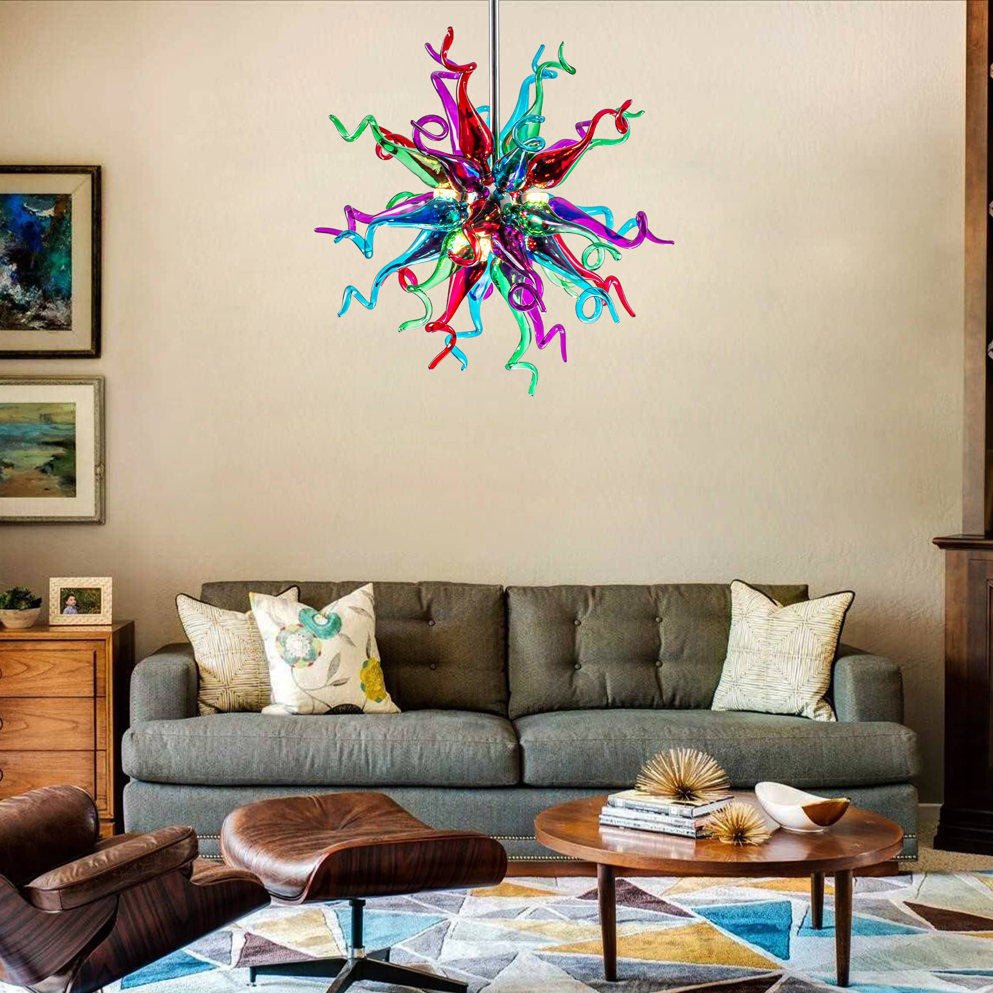 Modern Sputnik Hand-Blown Glass Chandelier - Vibrant Multi-Color - BeyPan