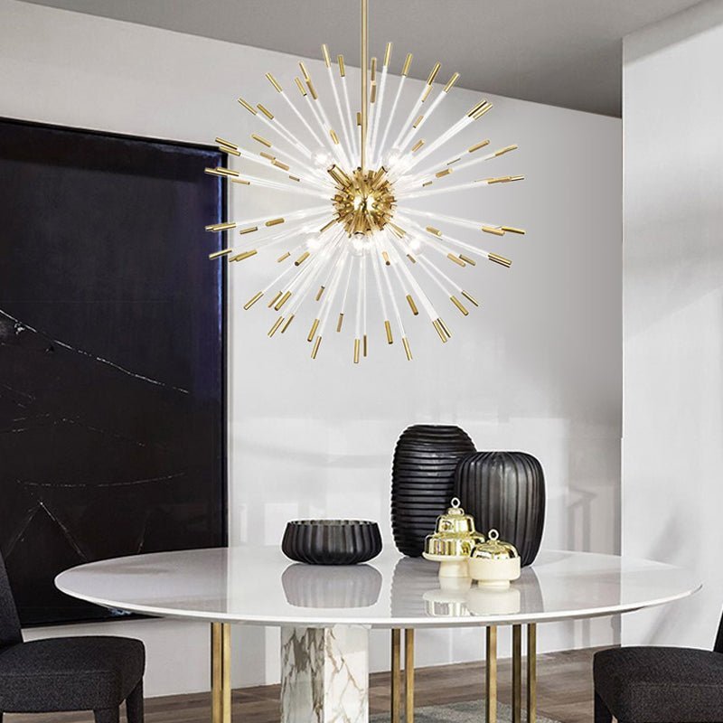 Modern Starburst Crystal Chandelier - Golden Sputnik Pendant Light - BeyPan