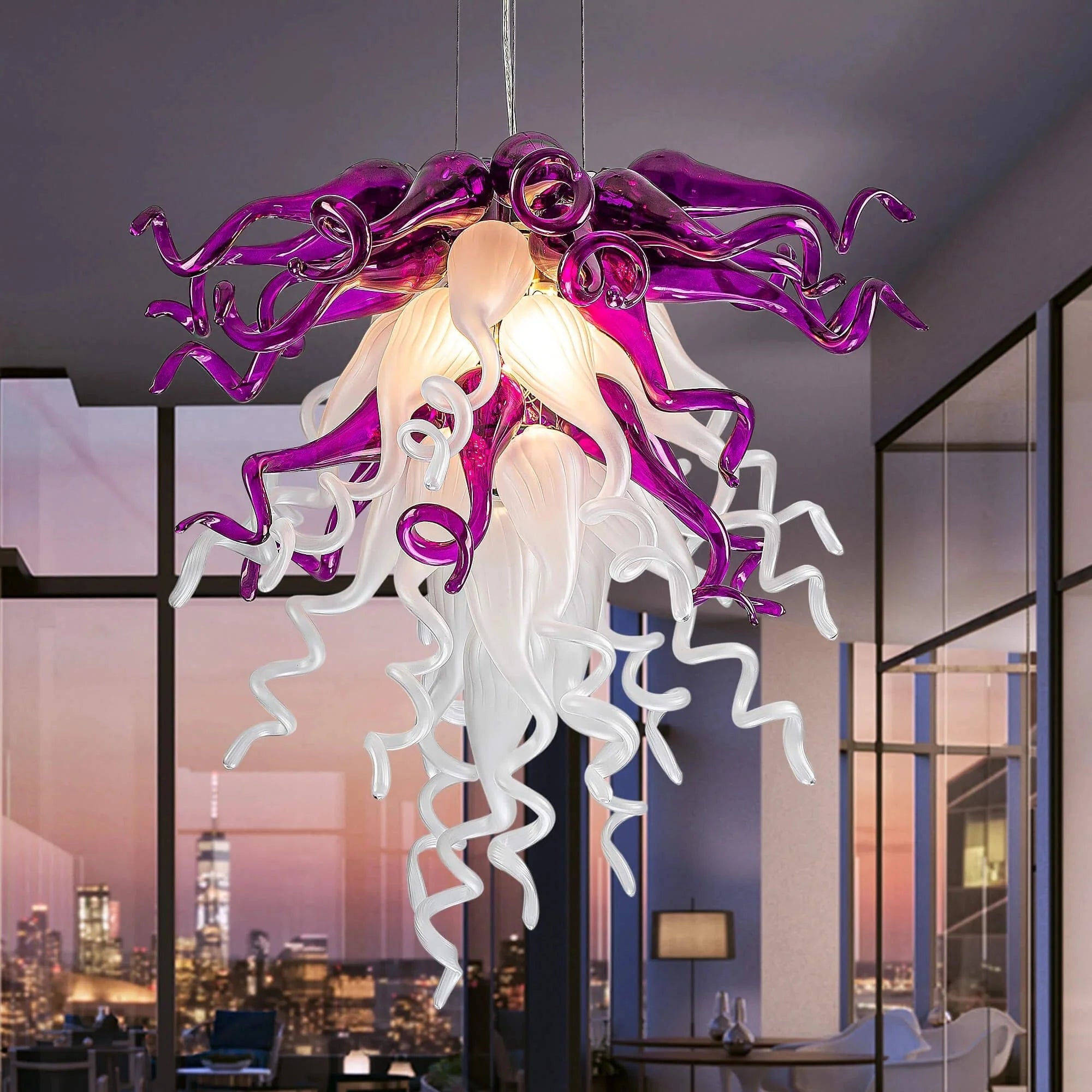 Modern Style Blown Glass Chandelier Amethyst & Pearl Zweitbild