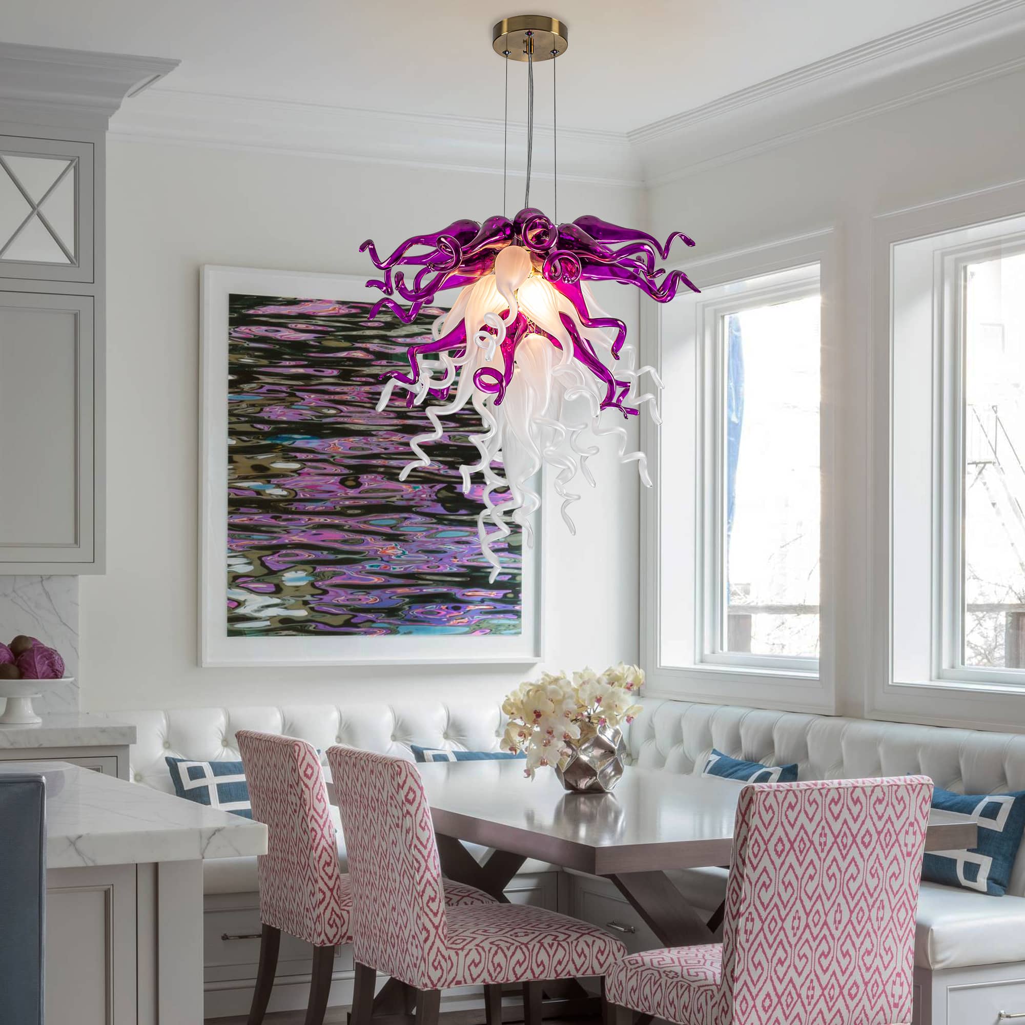 Modern Style Blown Glass Chandelier Amethyst & Pearl - BeyPan