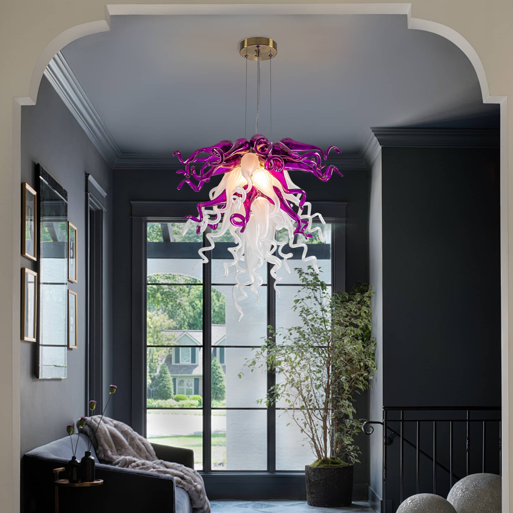 Modern Style Blown Glass Chandelier Amethyst & Pearl - BeyPan