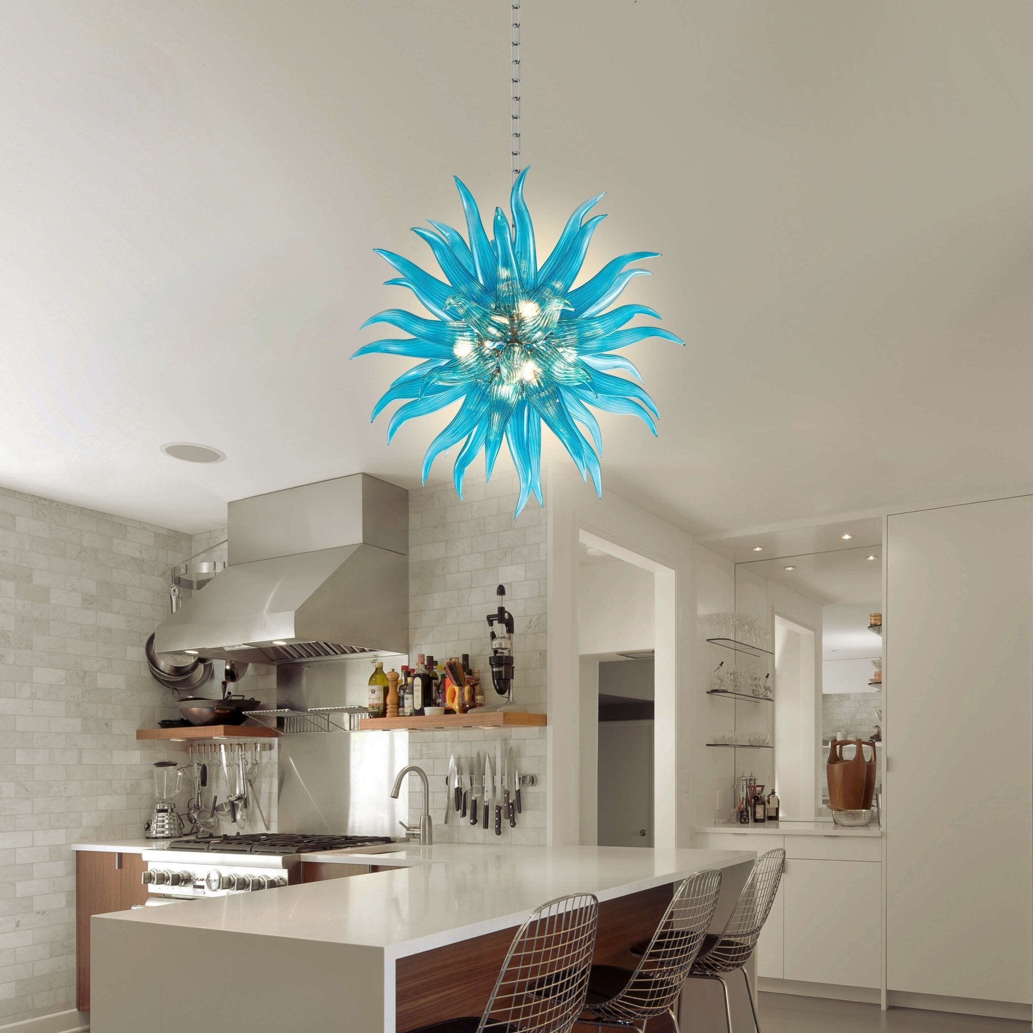 Modern Style Blown Glass Chandelier Aqua Pazzo - BeyPan