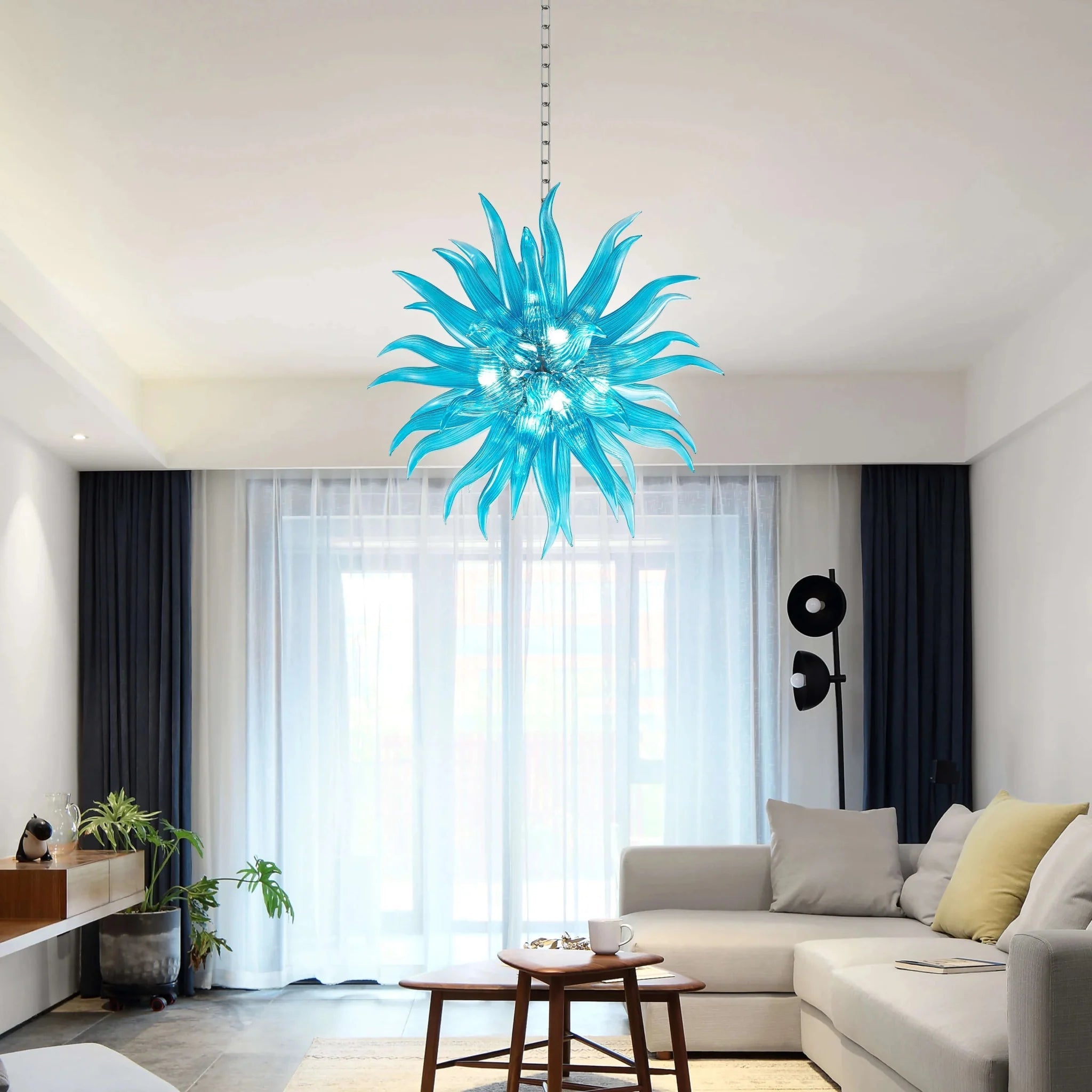 Modern Style Blown Glass Chandelier Aqua Pazzo - BeyPan