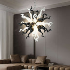 Modern Style Blown Glass Chandelier Black & White Burst - BeyPan