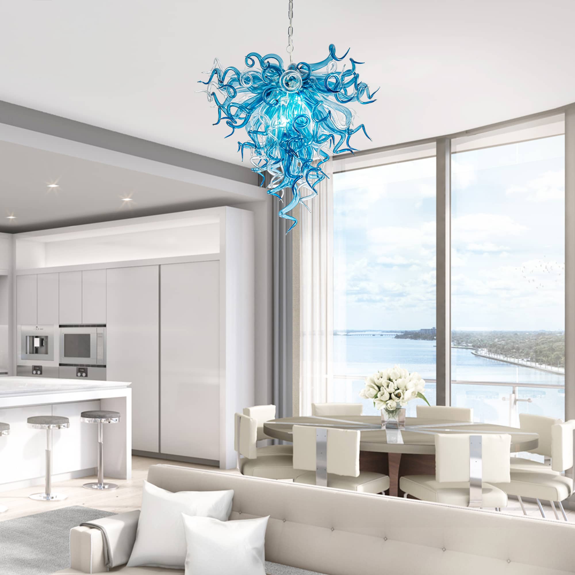Modern Style Blown Glass Chandelier Blue Horizon Zweitbild