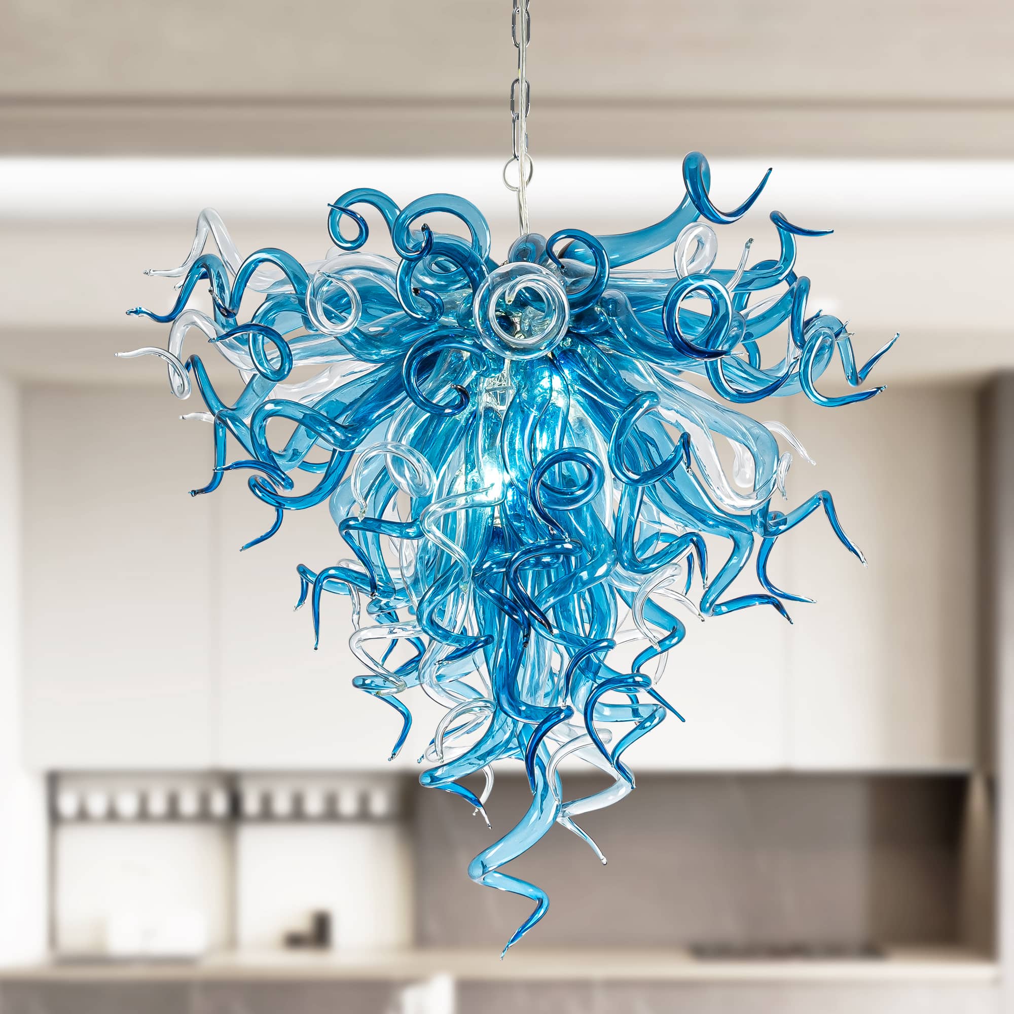 Modern Style Blown Glass Chandelier Blue Horizon - BeyPan Hauptbild