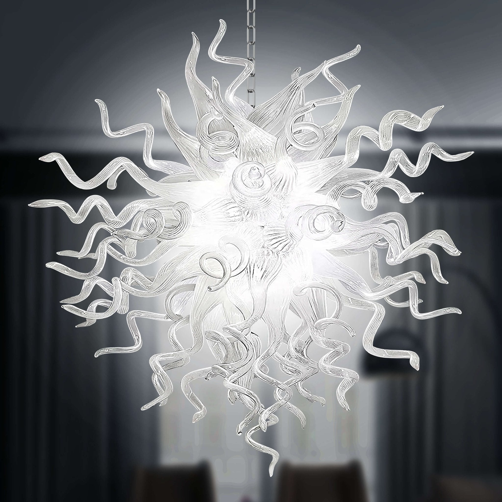 Modern Style Blown Glass Chandelier Frosted Opal White Elegance - BeyPan Hauptbild