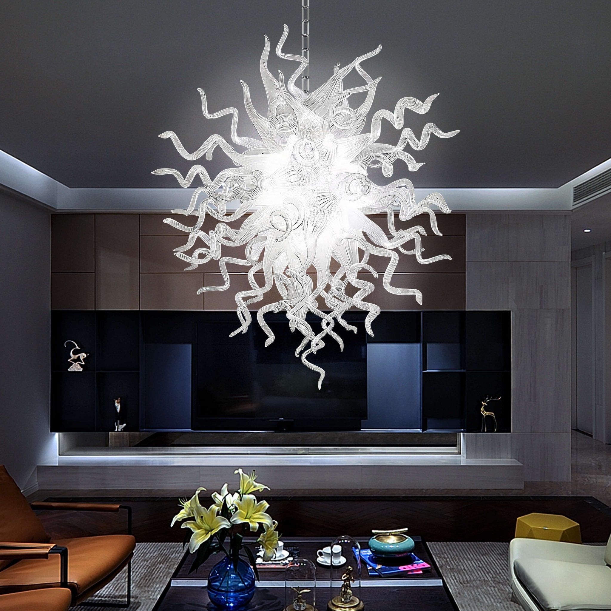 Modern Style Blown Glass Chandelier Frosted Opal White Elegance Zweitbild