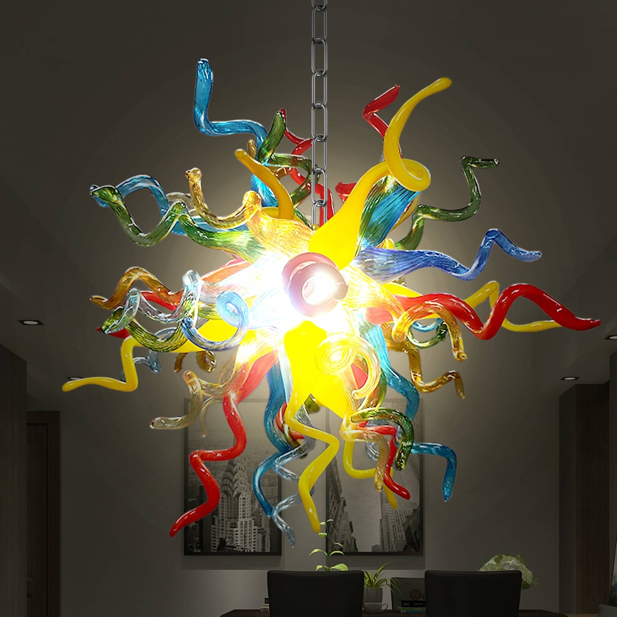 Modern Style Blown Glass Chandelier – Playful Rainbow Twist Zweitbild