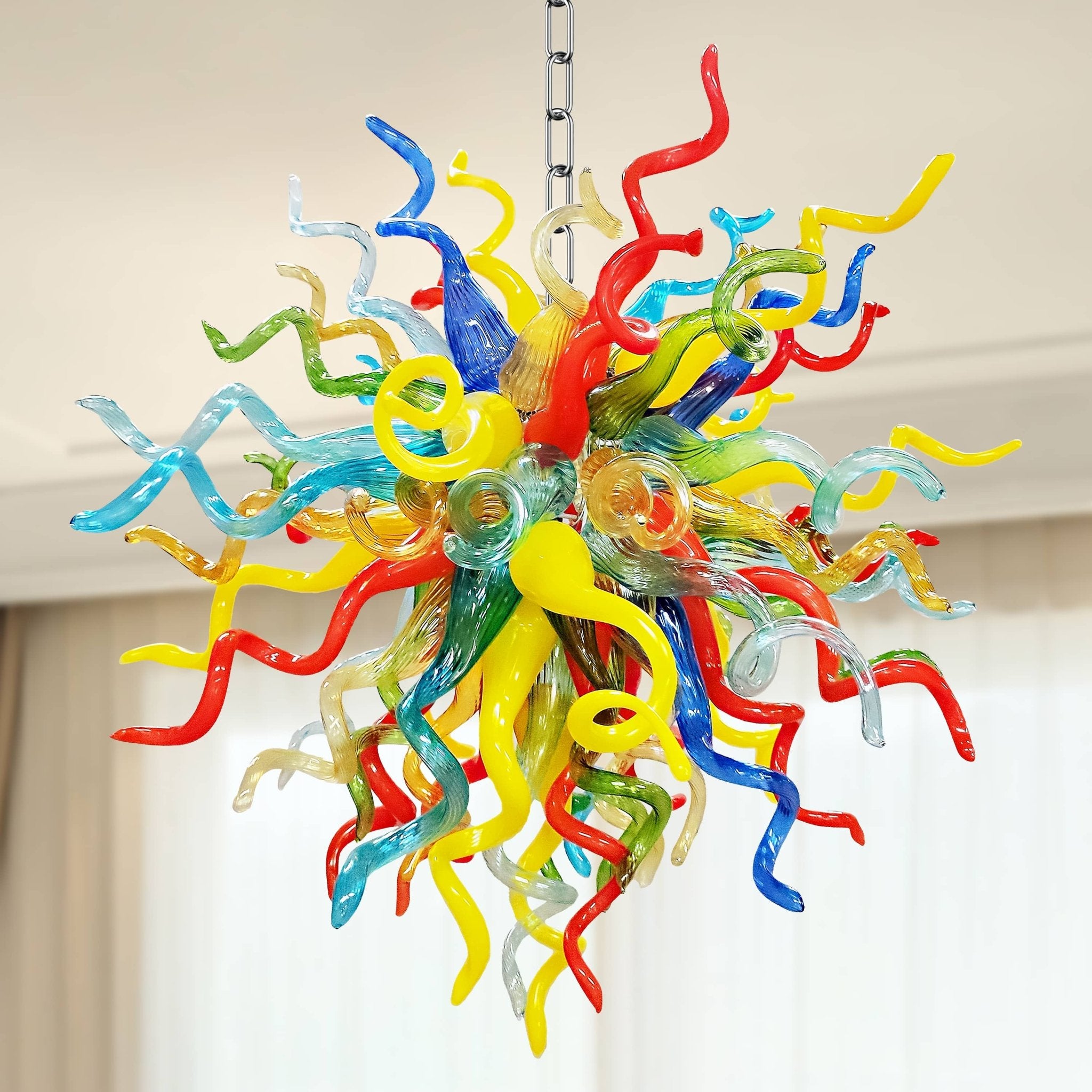 Modern Style Blown Glass Chandelier – Playful Rainbow Twist - BeyPan Hauptbild