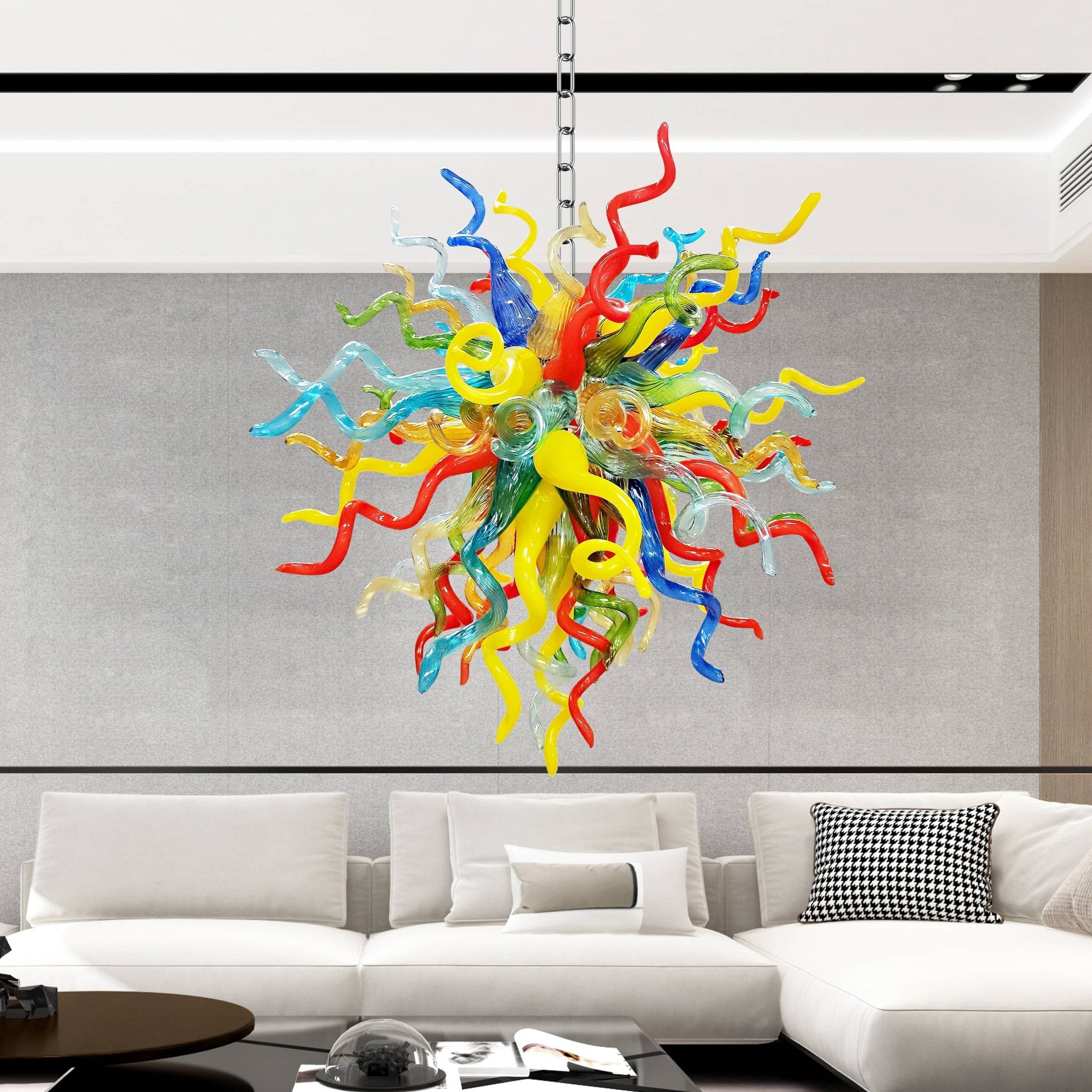 Modern Style Blown Glass Chandelier – Playful Rainbow Twist - BeyPan