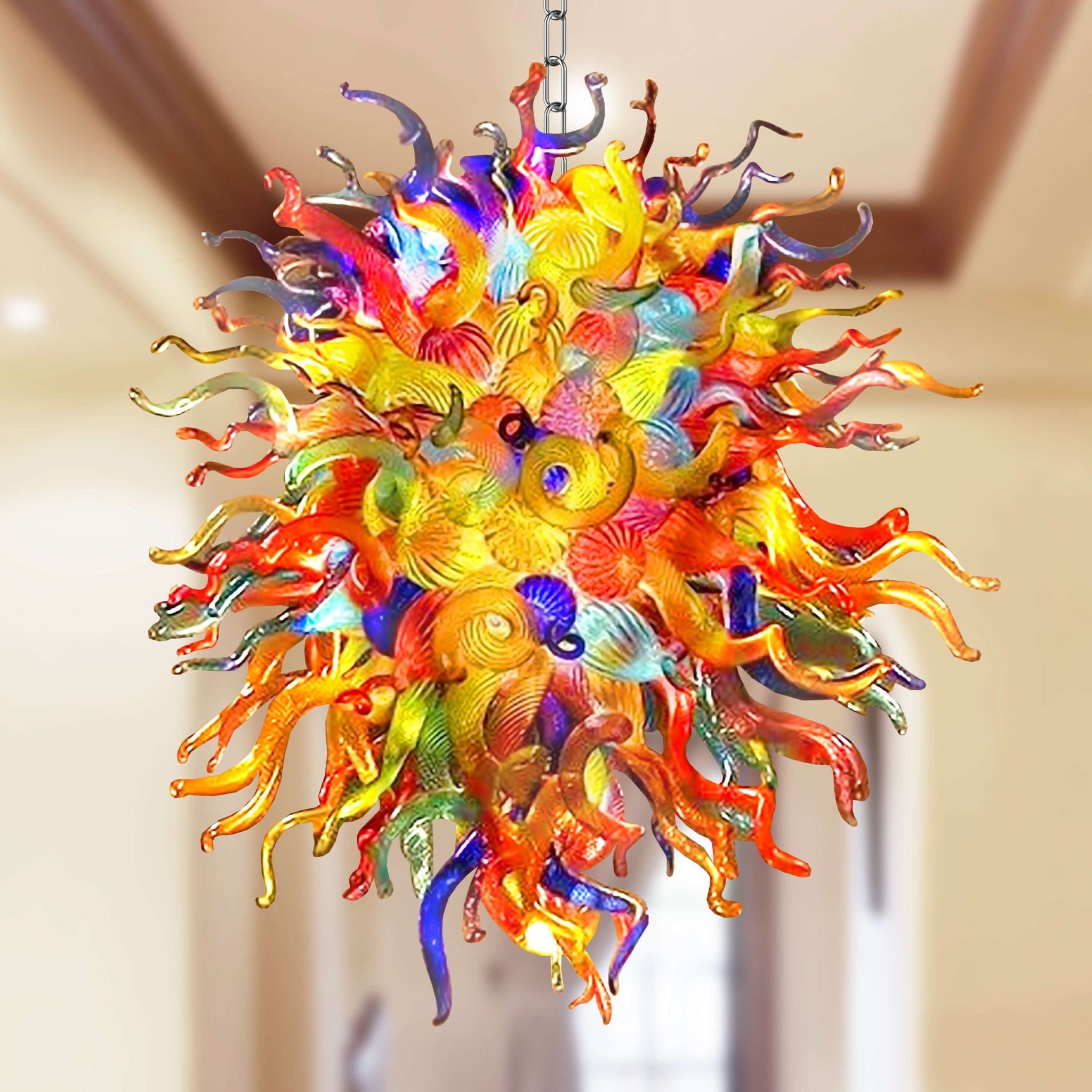 Modern Style Blown Glass Chandelier – Vibrant Carnival Burst - BeyPan