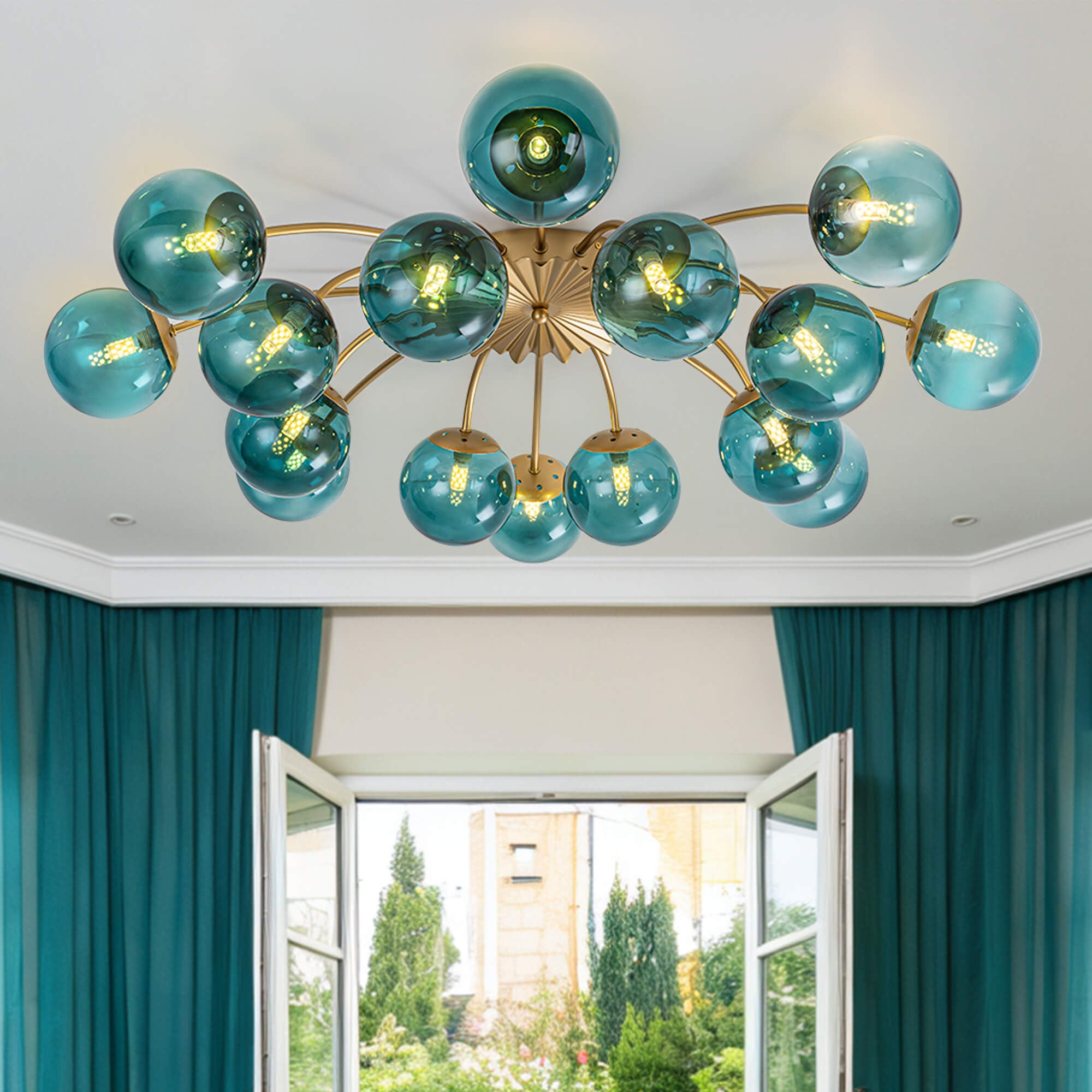 Modern Teal Bubble Globe Semi-Flush Mount Ceiling Light Brass Finish - BeyPan Hauptbild