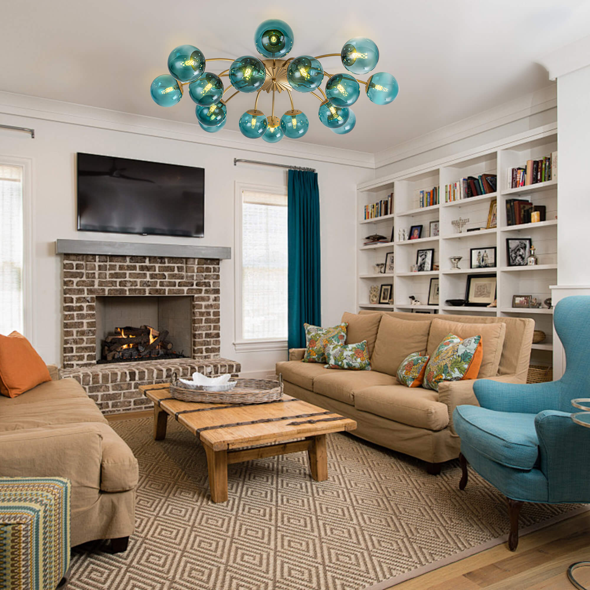 Modern Teal Bubble Globe Semi-Flush Mount Ceiling Light Brass Finish Zweitbild