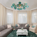Modern Teal Bubble Globe Semi-Flush Mount Ceiling Light Brass Finish - BeyPan