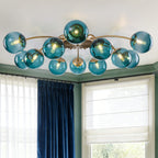 Modern Teal Bubble Globe Semi-Flush Mount Ceiling Light Brass Finish - BeyPan