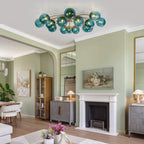 Modern Teal Bubble Globe Semi-Flush Mount Ceiling Light Brass Finish - BeyPan