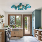Modern Teal Glass Bubble Globe Semi-Flush Mount Ceiling Light Fixture - BeyPan