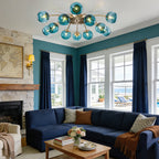 Modern Teal Glass Bubble Globe Semi-Flush Mount Ceiling Light Fixture - BeyPan