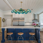 Modern Teal Glass Globe Chandelier | Mid-Century Brass Ceiling Light - BeyPan