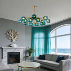 Modern Teal Glass Globe Chandelier with Brass Finish - BeyPan