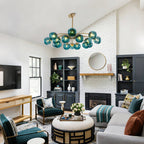 Modern Teal Glass Globe Chandelier with Brass Finish - BeyPan