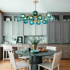Modern Teal Glass Globe Chandelier with Brass Finish - BeyPan