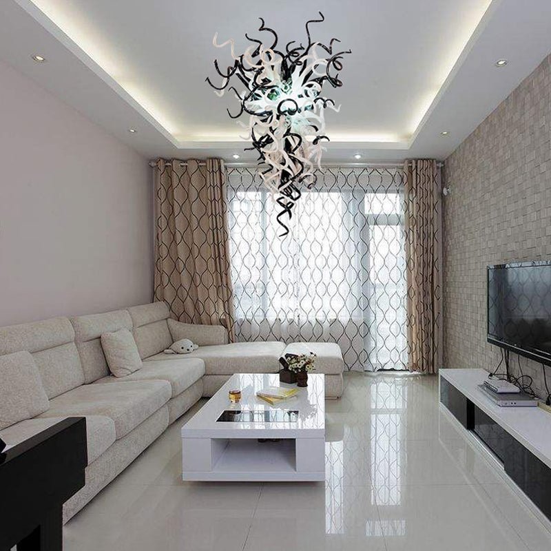 Monochrome Noir & Pearl Artisan Glass Chandelier - Modern Hand-Blown Black, White, and Clear Zweitbild