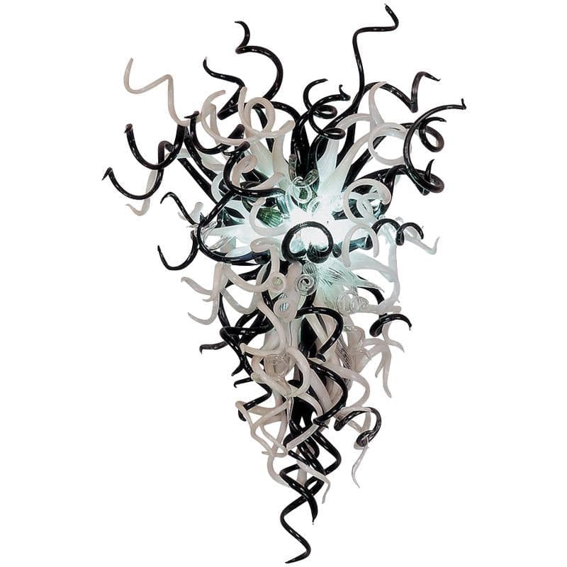Monochrome Noir & Pearl Artisan Glass Chandelier - Modern Hand-Blown Black, White, and Clear - BeyPan Hauptbild