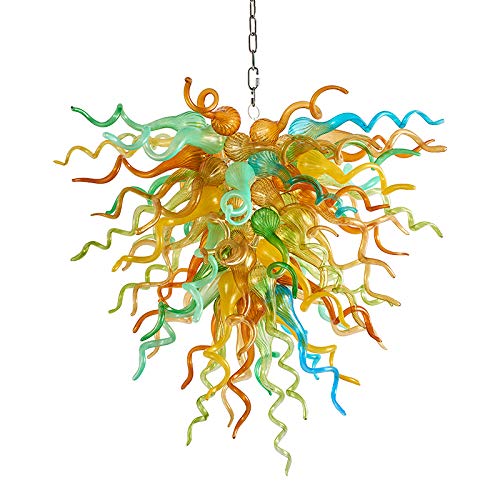 Morning Forest Artisan Blown Glass Chandelier - Vibrant Green, Amber, and Aqua Blue - BeyPan Hauptbild