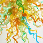 Morning Forest Artisan Blown Glass Chandelier - Vibrant Green, Amber, and Aqua Blue - BeyPan