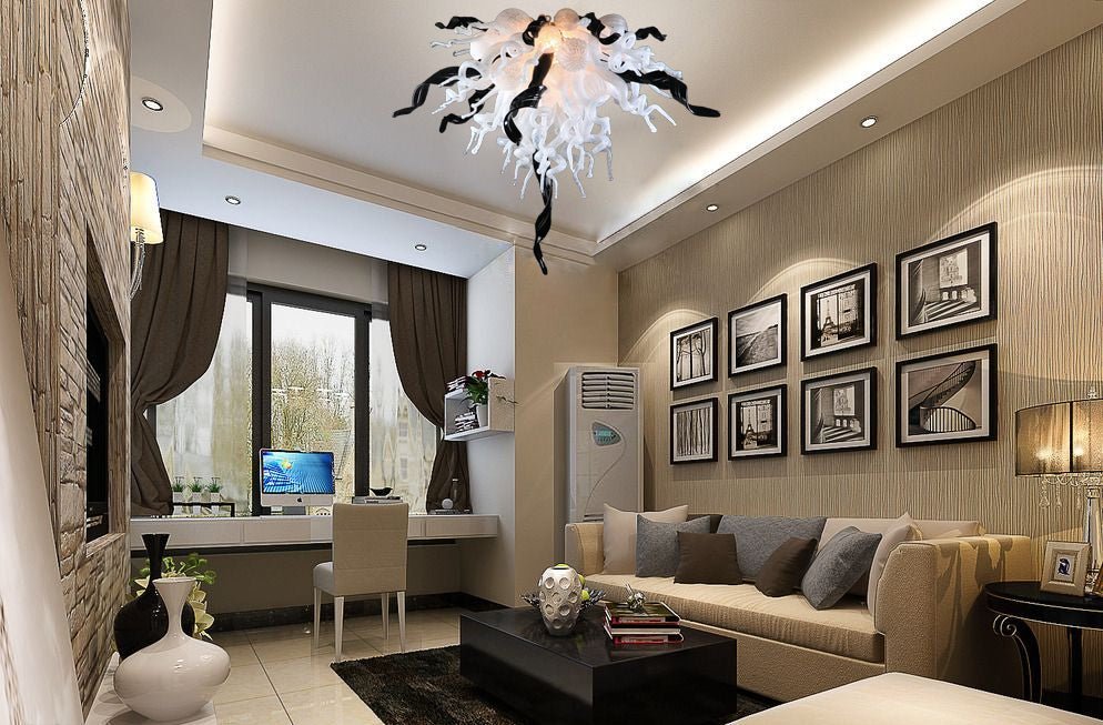 Murano Blown Glass Chandelier Black and White Chihuly Style - BeyPan